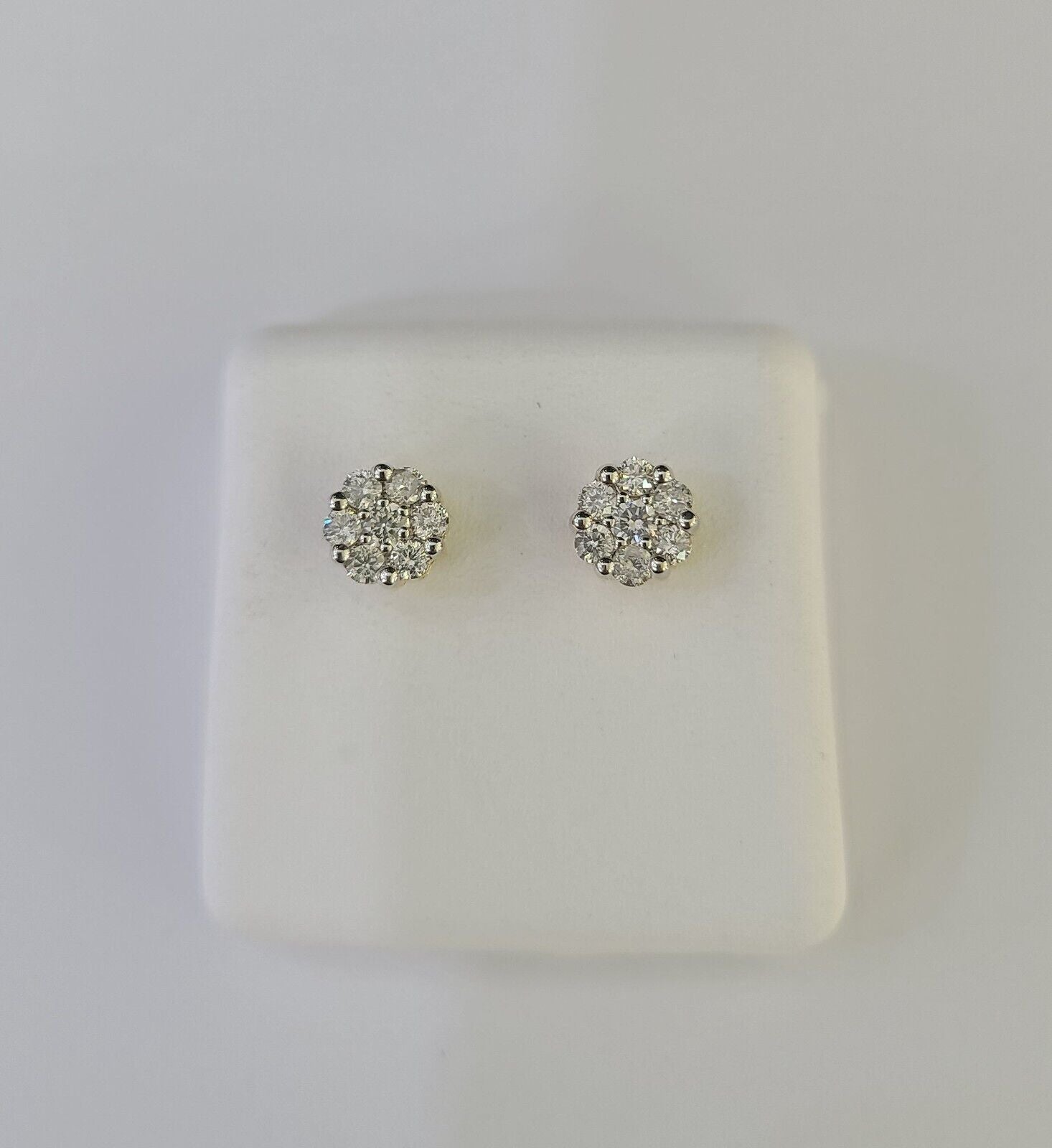 14k Diamond Flower Earrings Yellow gold Real Screw - Back Women Men Studs - GoldenlinQ